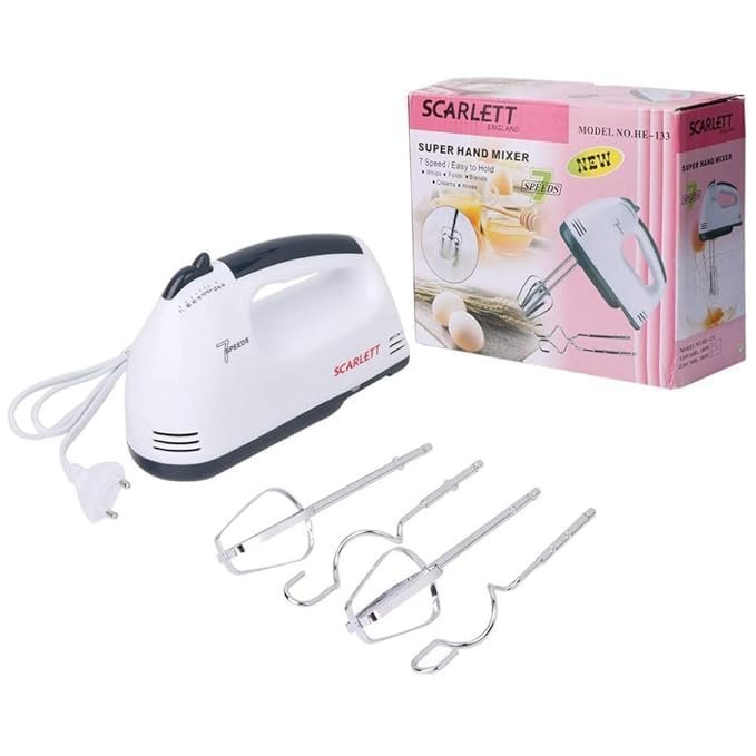 Scarlet Electric 7 Speed Hand Mixer with 4 Pieces Stainless Blender, Bitter for Cake/Cream Mix, Food Blender, Beater for Kitchen