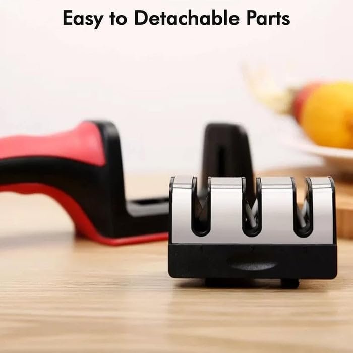 Manual RED Knife Sharpener 3 Stage Sharpening Tool for Ceramic Knife and Steel Knives. - Image 2