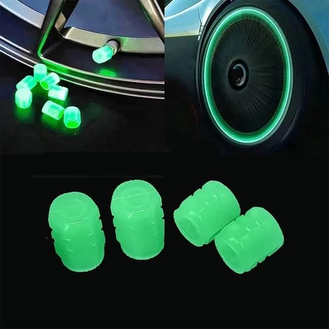 Car/Bike Wheel Tire Rim Air Valve Cap Radium Tyre Air Caps Cover Glow Radium Light Resistant Tire Pressure Caps, Universal for Car, Truck, Motorcycles, Bike (Green)