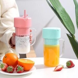 Portable and USB rechargeable 2 in 1 Juicer with Handle & Straw for Juice, Smoothie Sipper (420 ML) 6 Stainless Steel Blades Compact Juicer Mixer (Blush Petal)
