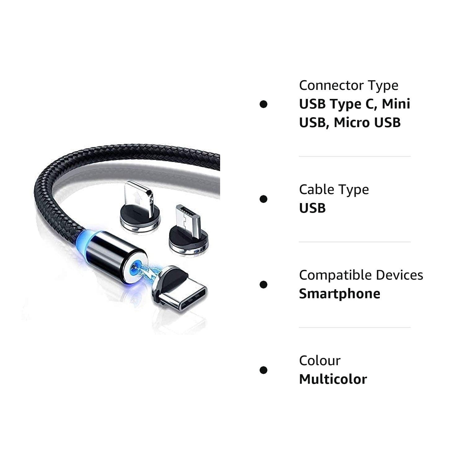 Micro Usb Type C Magnetic 3 Pins 3 In 1 Charging X-Cable, Compatible For All Smartphones (Black)