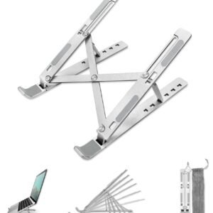 Laptop Stand, Fold-Up, Adjustable, Ventilated, Portable Laptop Holder for Desk, Aluminum Foldable Laptop Ergonomic Compatibility with up to 15.6-inch Laptop, All Mac, Tab, and Mobile (Silver)