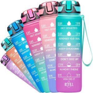 Motivational Water Bottle - 1 litre, Drinking Water Bottle With Time Marker For Gym Workout Cycling Sports Men Women Reusable Airtight Water Bottle With Straw Lid Cap (1ps/ Multicolour)